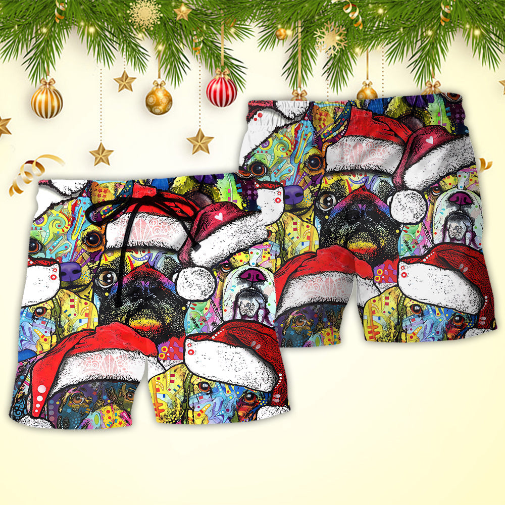 Christmas Colorful Dog Beach Shorts Pattern Detail For Outdoor Activities And Weekend Casual Style