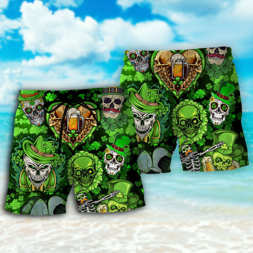 Skull Saint Patrick Beach Shorts Pattern Detail For Summer Adventures And Everyday Comfort