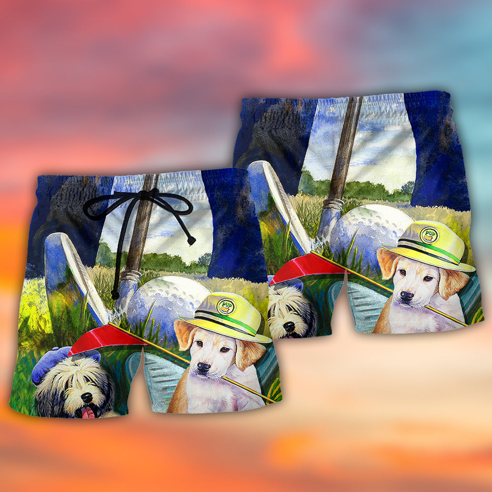 Funny Golf Dog Lover Beach Shorts Design Detail For Weekend Getaways And Beach Days