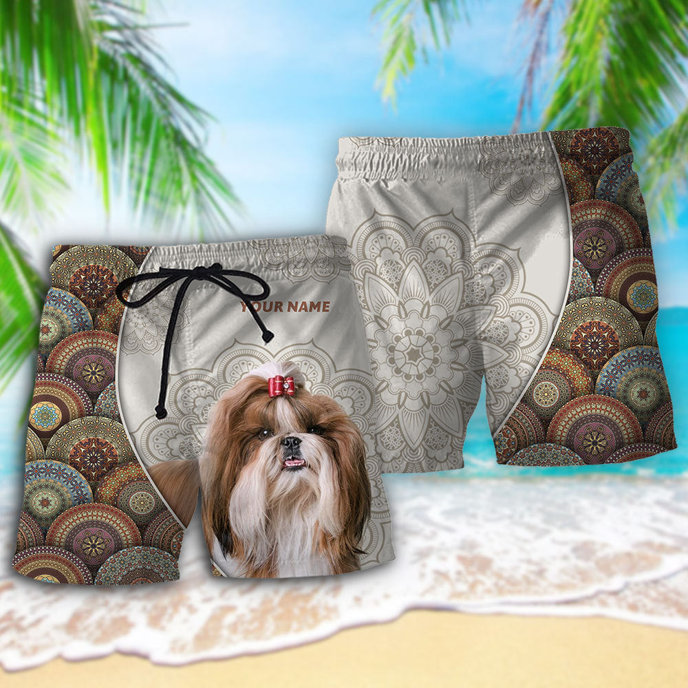 Shih Tzu Beach Shorts Pattern Detail For Tropical Escapes And Easy Warm Weather Wear