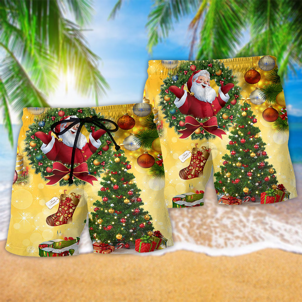 Christmas Tree Yellow Theme Beach Shorts Design Detail For Coastal Escapes And Daily Wear
