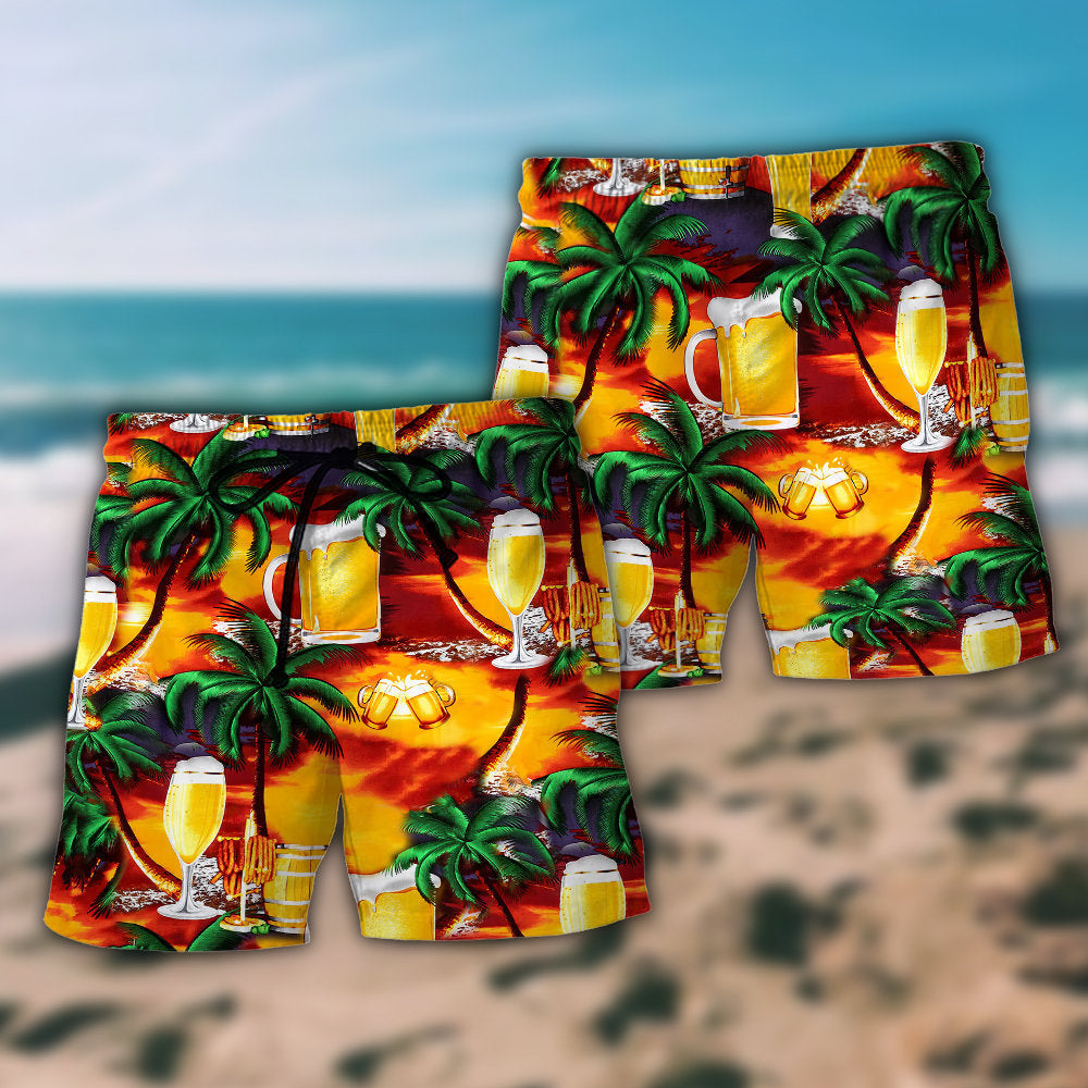 Beer Paradise Tropical Beach Shorts Pattern Detail For Casual Outings And Travel Ready Comfort