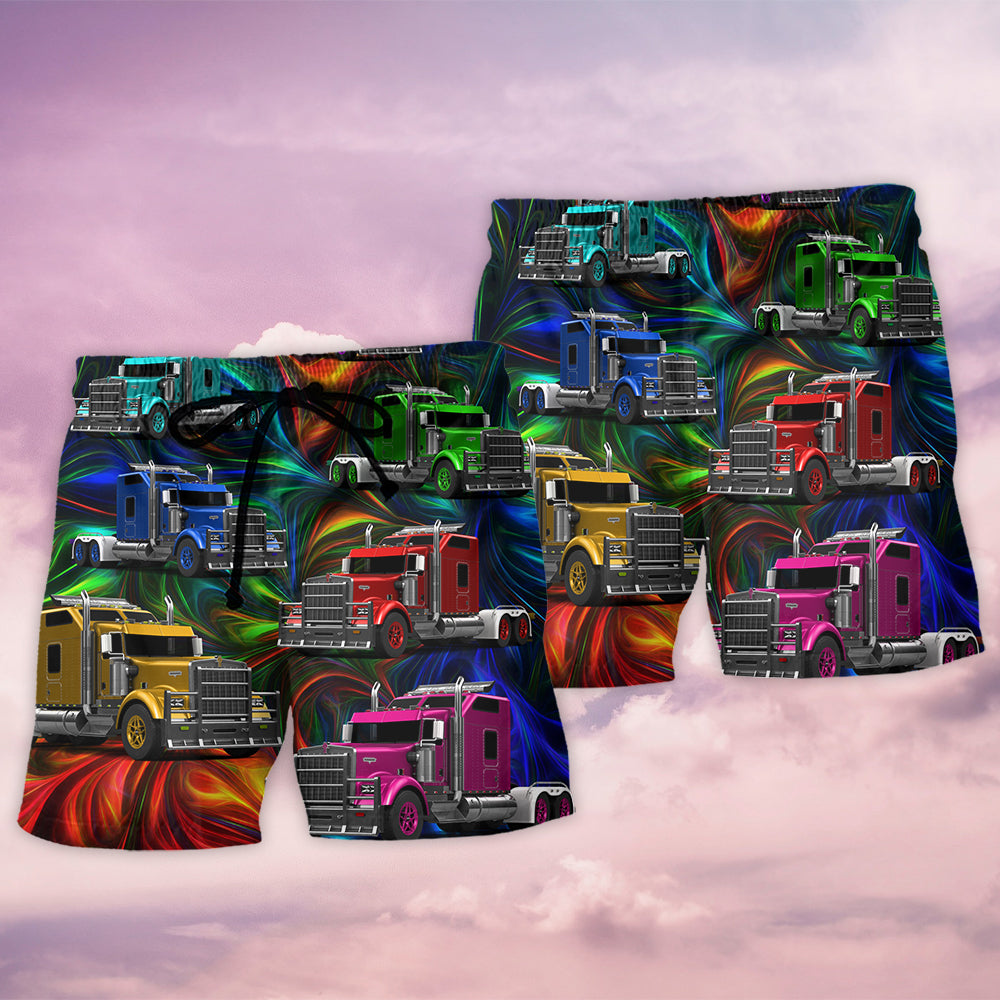 Truck Colorful Life Adventure Beach Shorts Pattern Detail For Relaxed Warm Weather Outfits