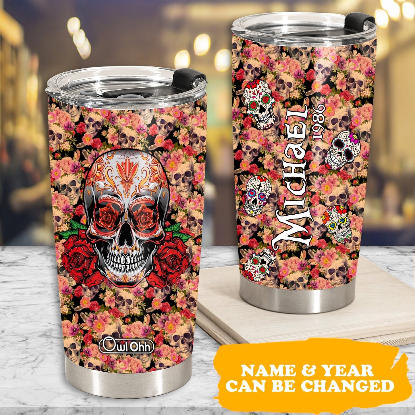 Skull Sugar Skull In Floral Jungle Personalized 20 Oz Tumbler For Coffee Travel And Daily Drinks