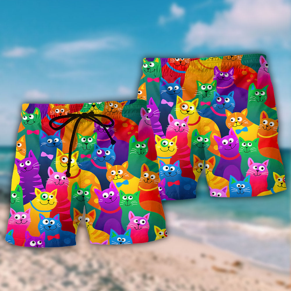 Funny Cat Colorful Playful Beach Shorts Graphic Detail For Resort Trips And Casual Outings