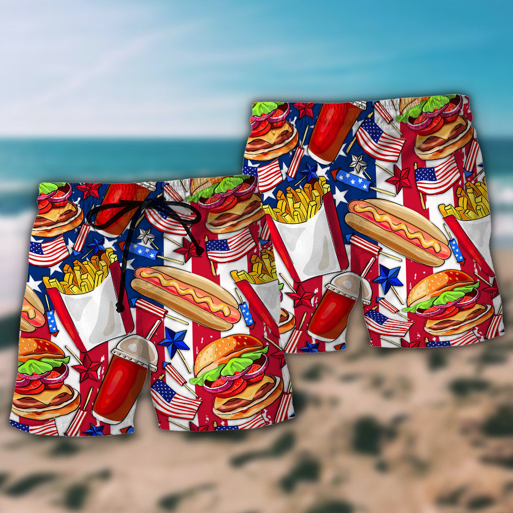 Food USA Independence Day Star Beach Shorts Print View For Coastal Escapes And Casual Outings