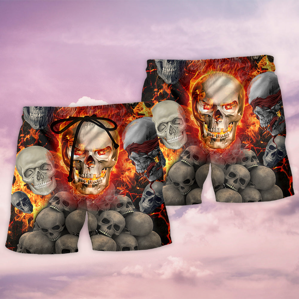 Skull Lava On Fire Cool Beach Shorts Pattern View For Resort Days And Outdoor Activities