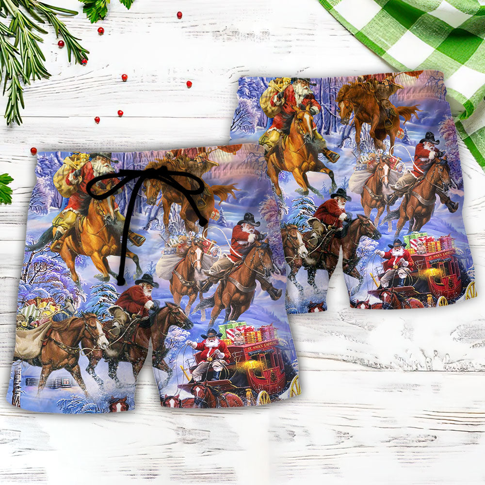 Christmas Santa Horse Beach Shorts Pattern Detail For Relaxed Weekends And Lightweight Summer Style