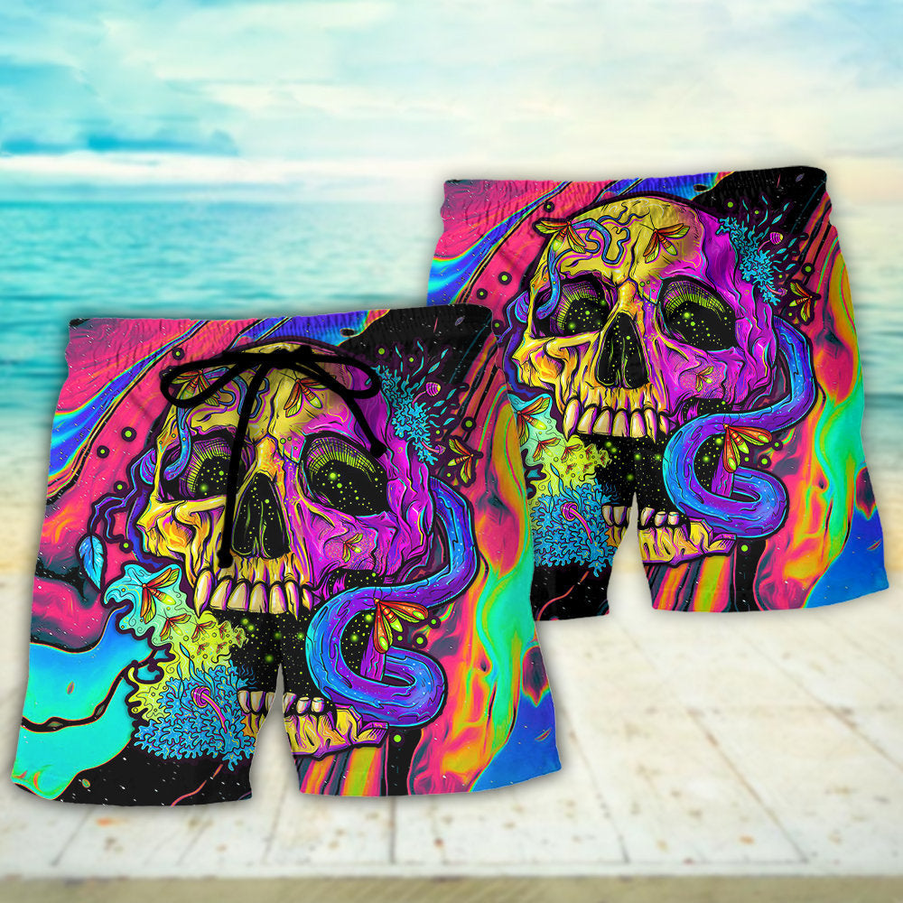 Skull And Moth Neon Night Beach Shorts Print View For Coastal Escapes And Casual Outings