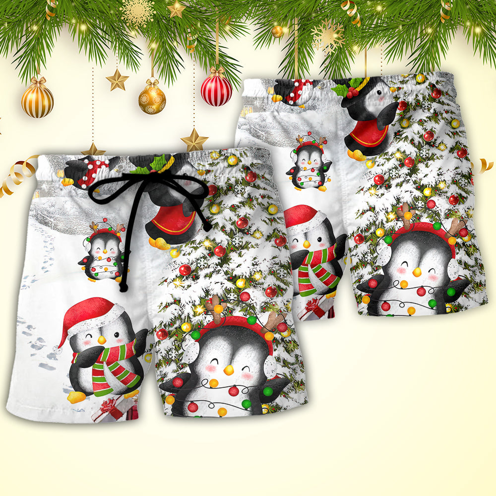 Christmas Penguin Family Chilling Love Beach Shorts For Warm Weather Celebrations
