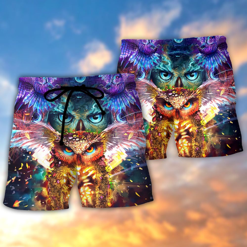 Owl Love Message Minimal Beach Shorts Pattern Detail For Relaxed Warm Weather Outfits