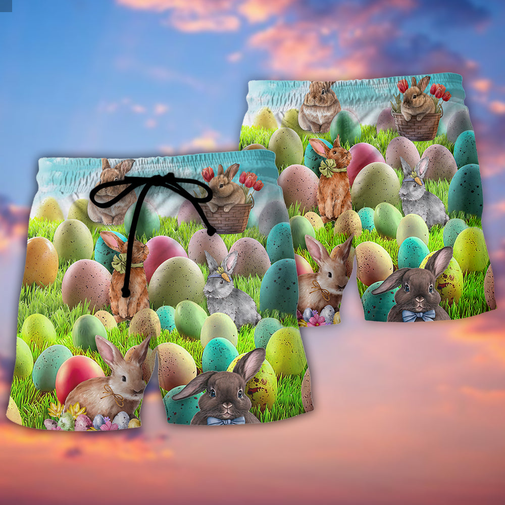 Easter Rabbit Beach Shorts Pattern Detail For Casual Outings And Bright Seasonal Outfits