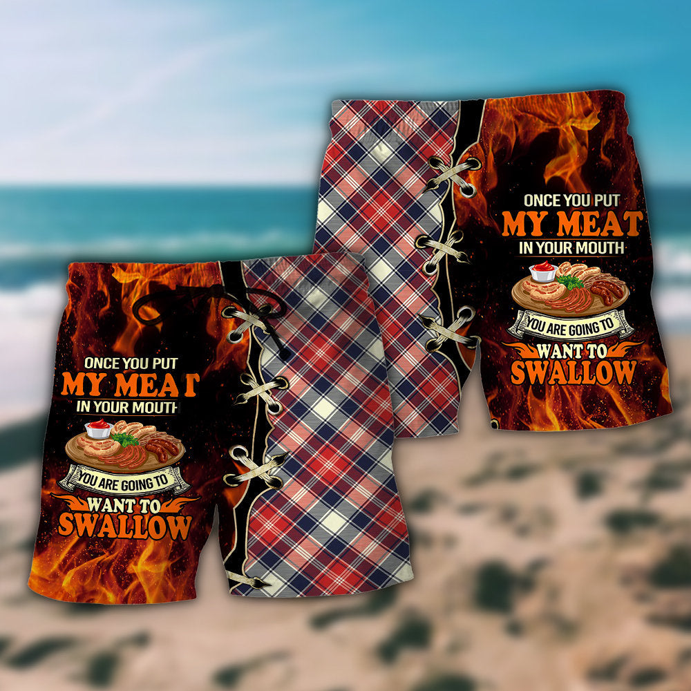 BBQ Meat Mouth Beach Shorts Pattern Detail For Seaside Leisure And Easy Warm Weather Wear