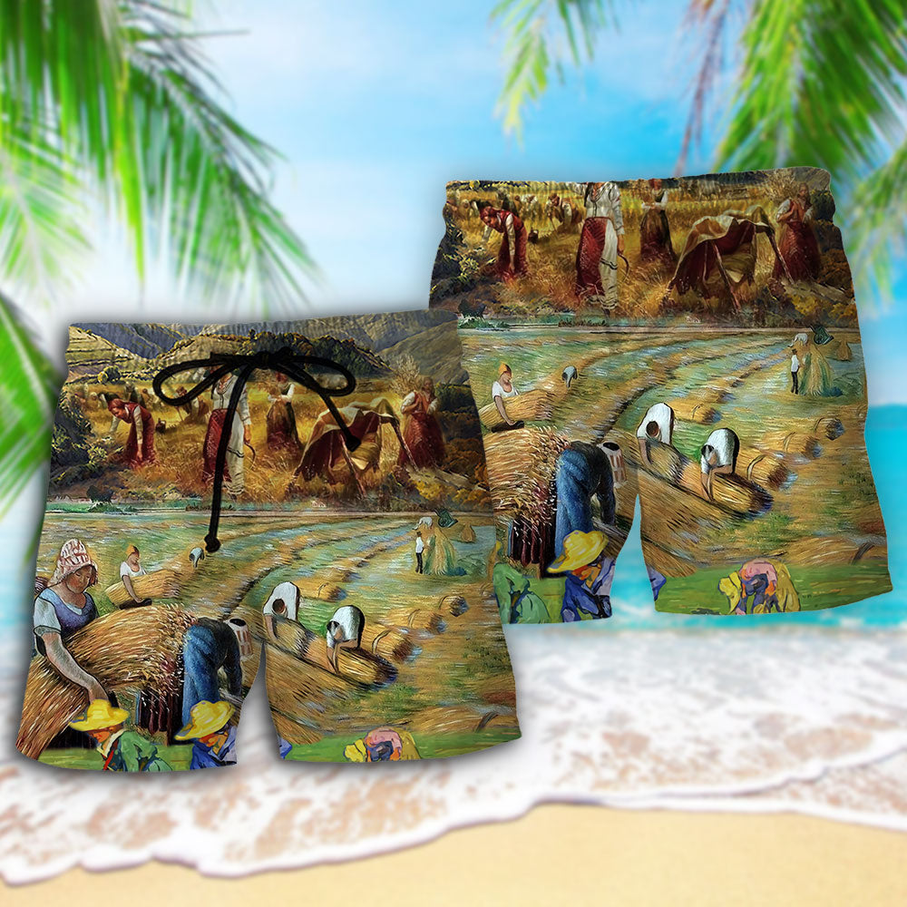 Farm Village Mountain Beach Shorts Pattern Detail For Poolside Fun And Travel Ready Comfort