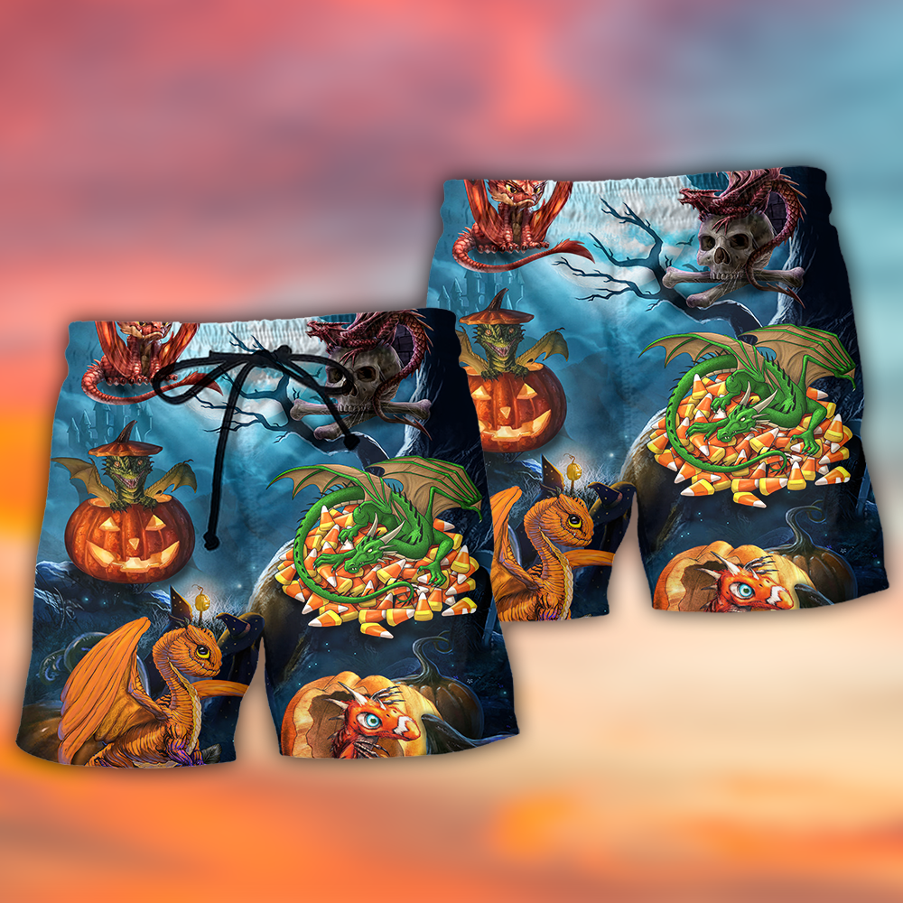 Halloween Dragon Pumpkin Night Sky Beach Shorts Pattern Detail For Island Trips And Memorable Gift Ideas