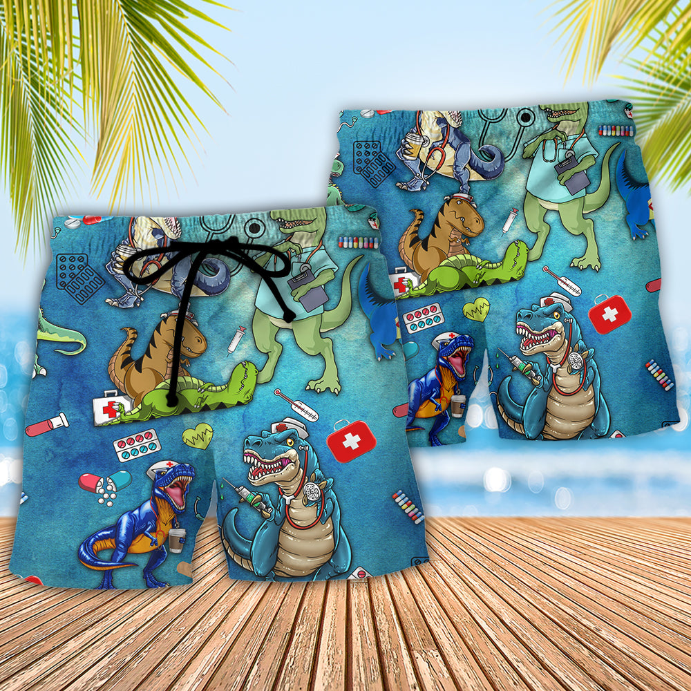 Dinosaur Vacation Beach Shorts Pattern Detail For Outdoor Activities And Easy Warm Weather Wear