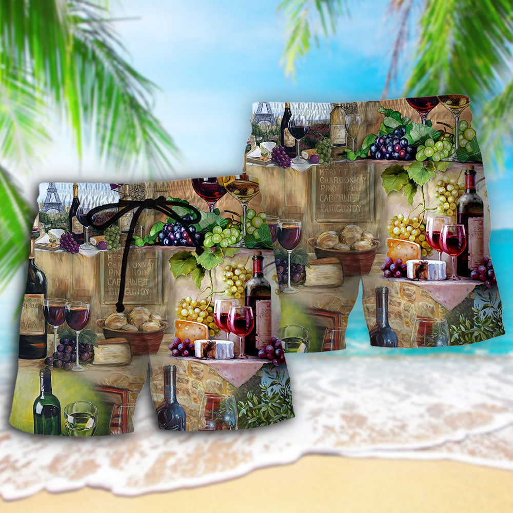 Wine Grape And Cheese Artistic Beach Shorts Print View For Coastal Escapes And Casual Outings