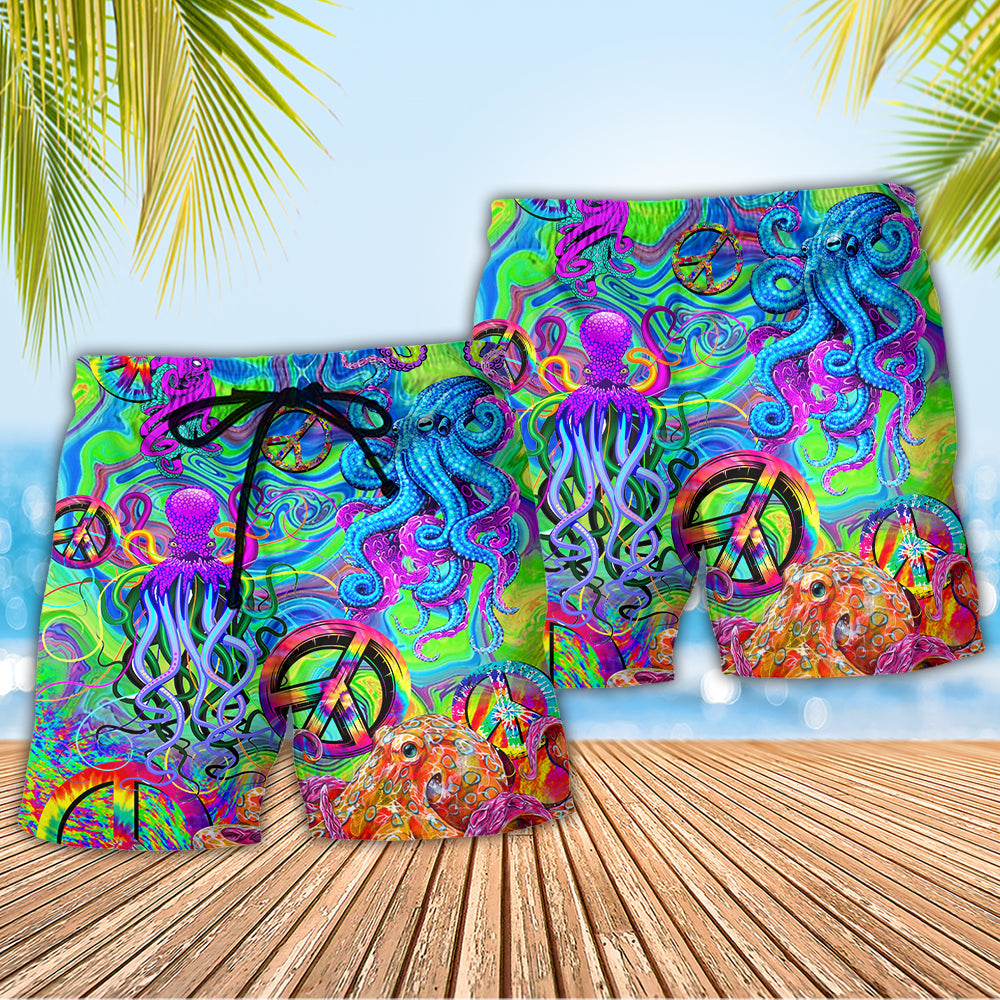 Hippie Octopus Colorful Tie Dye Beach Shorts Pattern View For Resort Days And Outdoor Activities