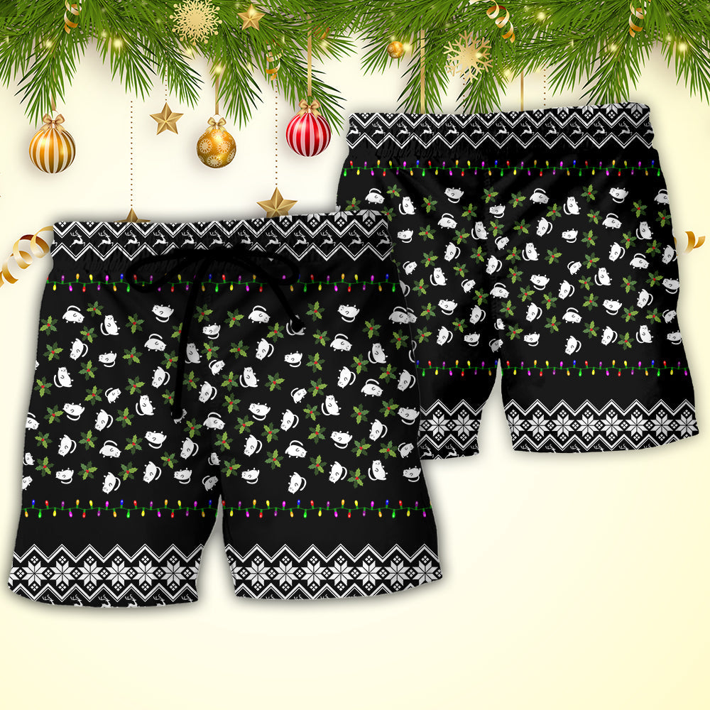 Black Cat Wrecks Tree Dog Blame Christmas Beach Shorts For Festive Vacation Wear