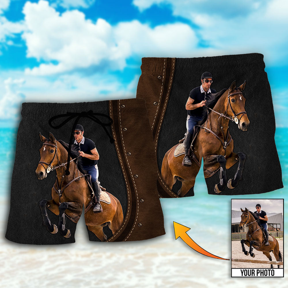 Horse Riding Leather Look Beach Shorts For Summer Vacation And Coastal Travel