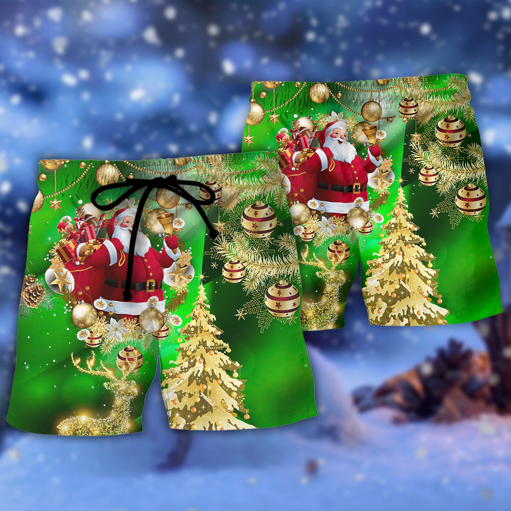 Green Christmas Tree Beach Shorts Graphic Detail For Resort Trips And Casual Outings