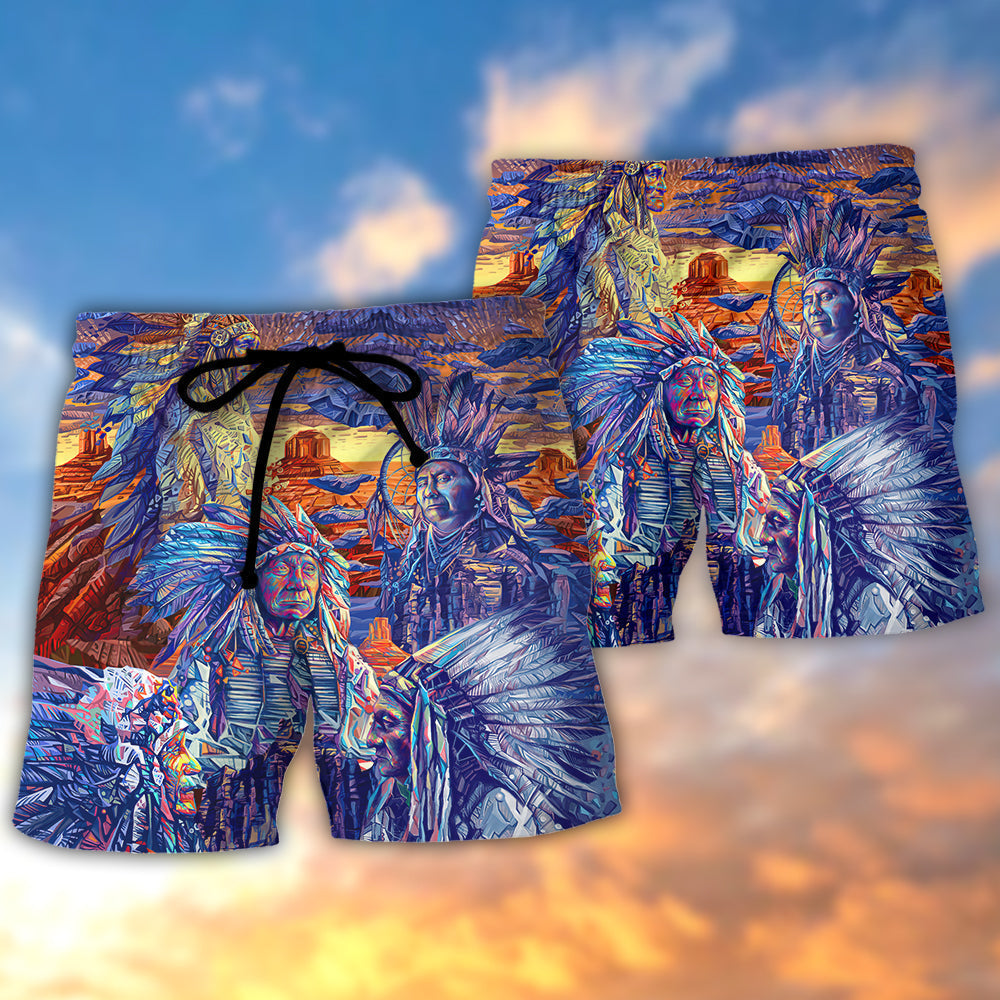 Native Chief Respect Nature Beach Shorts Print Detail For Beach Activities And Vacation Wear