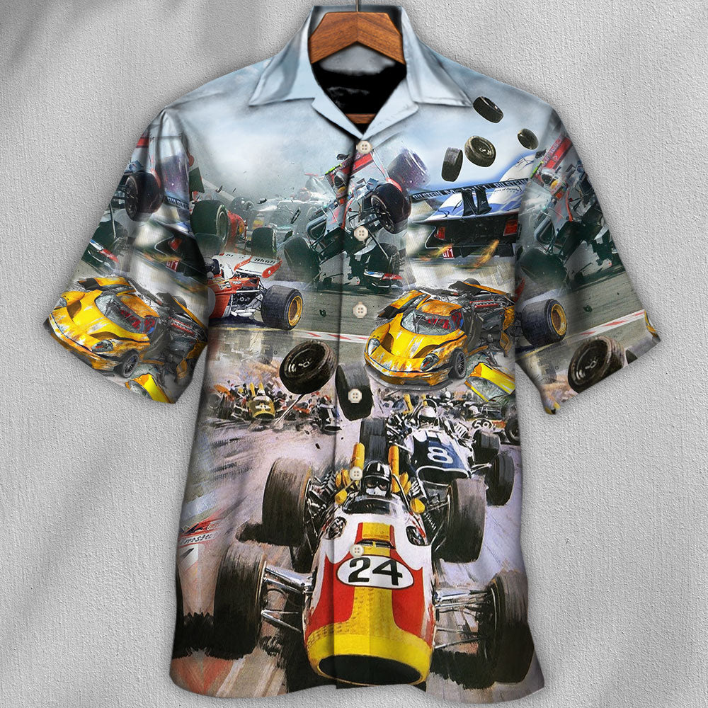 Racing Car Hawaiian Shirt With Detailed Graphic For Island Trips Summer Gatherings And Comfortable Daily Wear