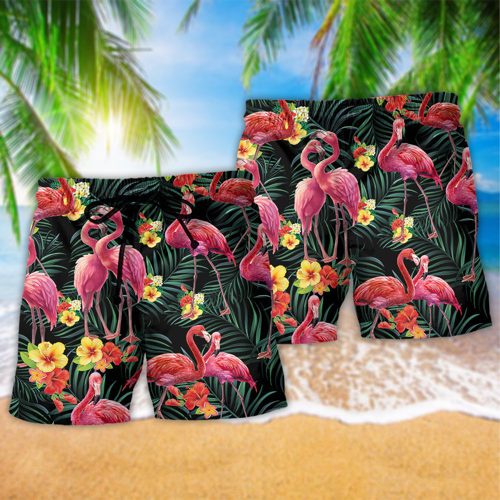 Floral Flamingo Beach Shorts Pattern Detail For Resort Wear And Travel Ready Comfort