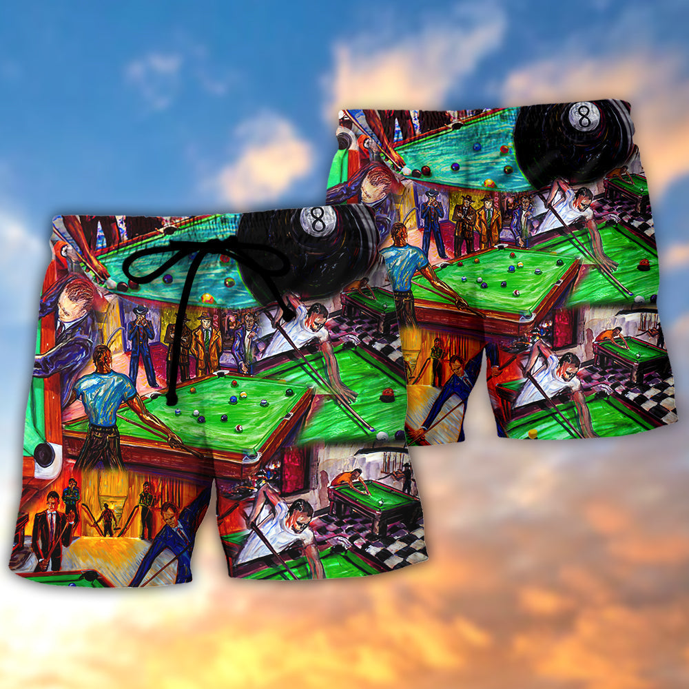 Billiards Beach Shorts Pattern Detail For Coastal Travel And Weekend Casual Style