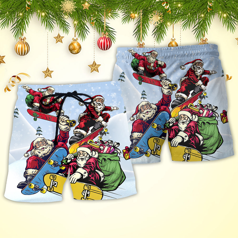 Christmas Snow Santa Beach Shorts Pattern Detail For Tropical Escapes And Leisure And Relaxation