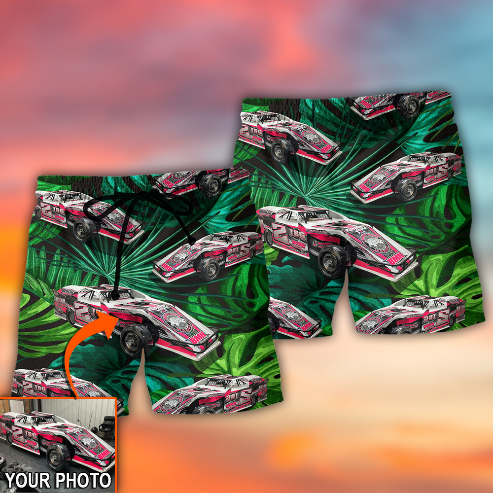 Car Dirty Track Racing Tropical Personalized Photo Beach Shorts Print Detail For Beach Activities And Vacation Wear