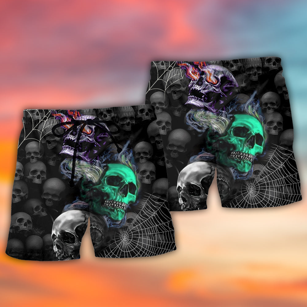 Skull Dark Colorful Burning Beach Shorts Pattern View For Resort Days And Outdoor Activities