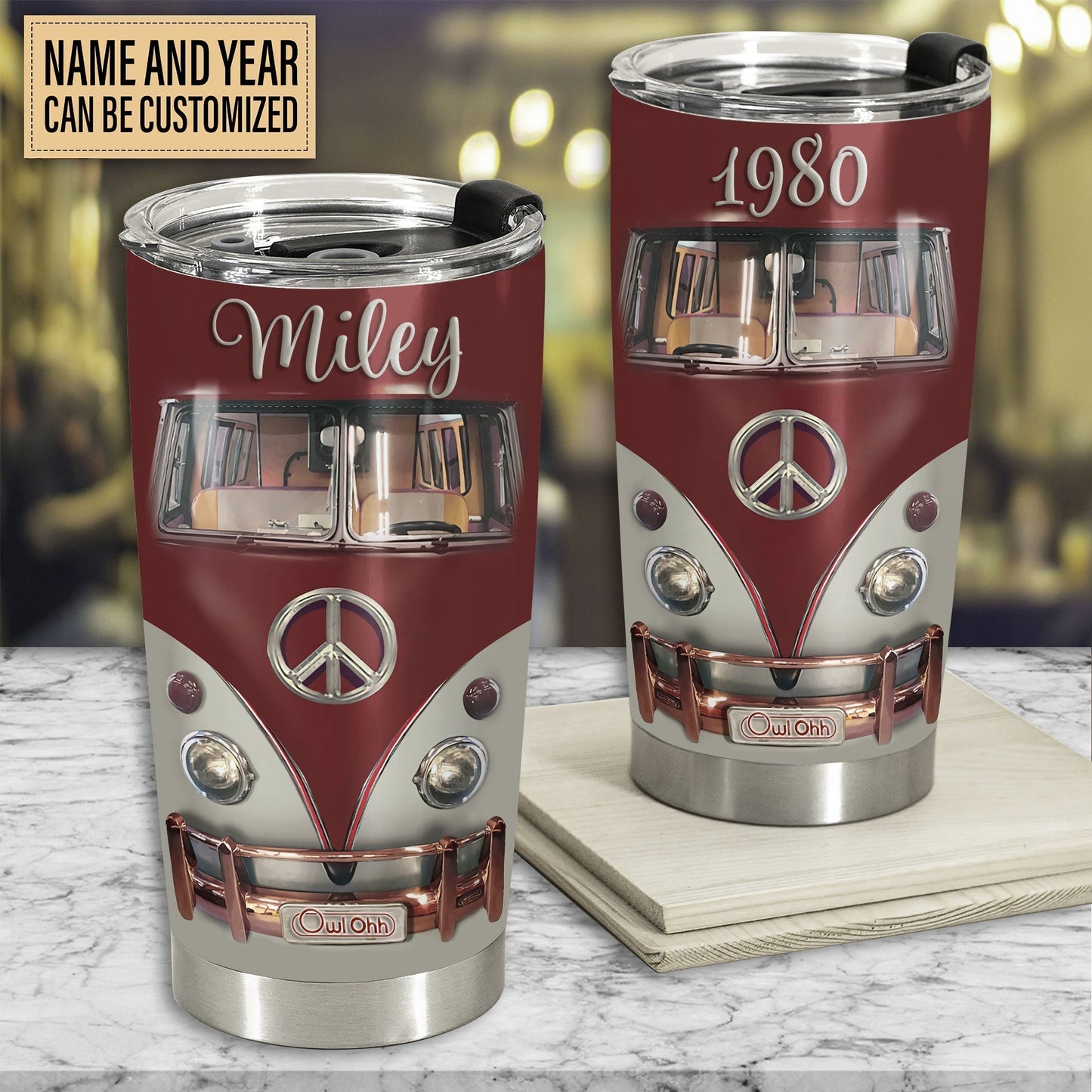 Hippie Peace Red Bus Personalized 20 Oz Tumbler For Coffee Travel And Daily Drinks