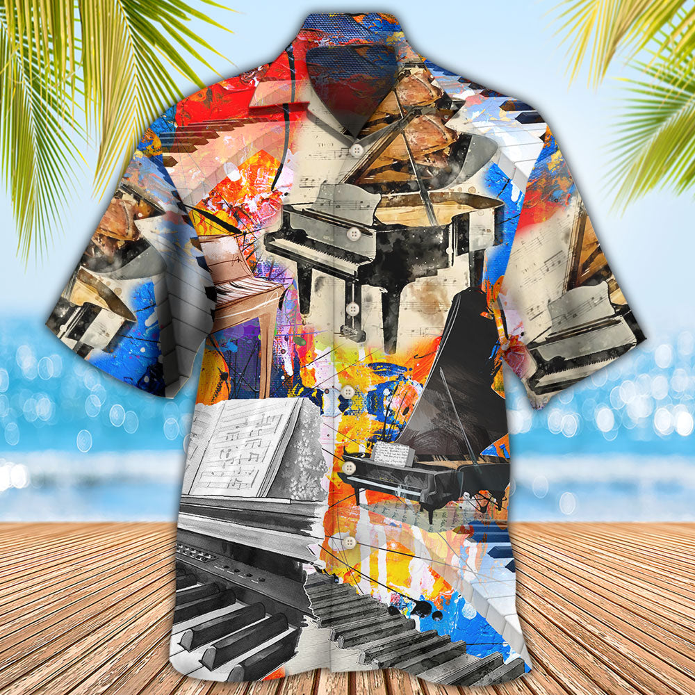 Watercolor Piano Music Hawaiian Shirt Design Detail For Beach Days And Holiday Travel