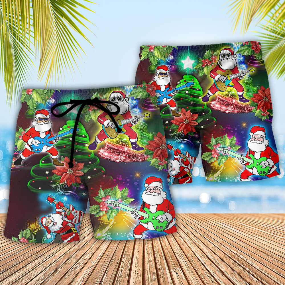Guitar Santa Holiday Music Beach Shorts For Warm Weather Celebrations
