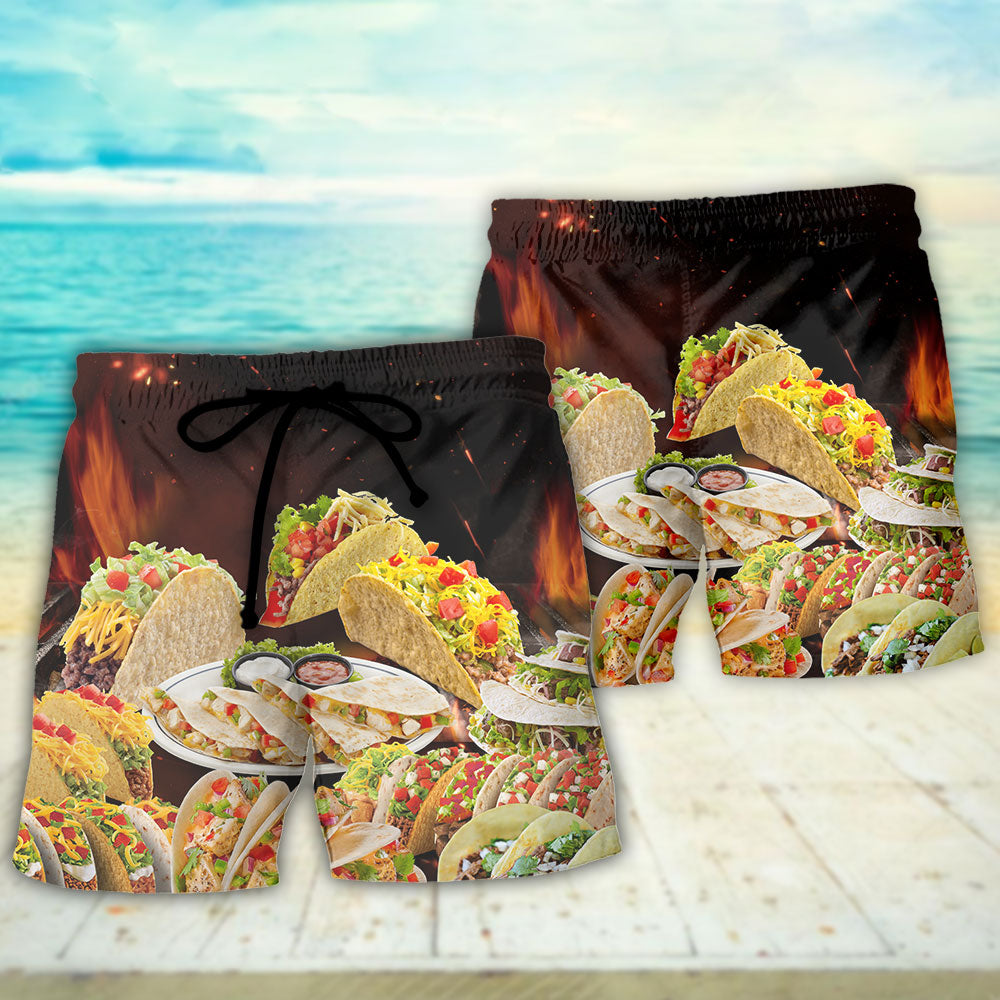 Tacos Fast Food Delicious Beach Shorts Design View For Comfortable Resort And Beach Styling