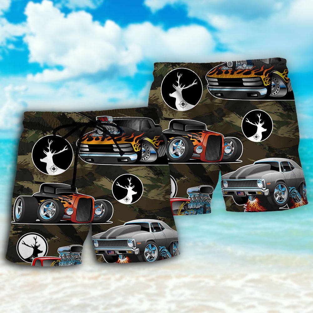 Hunting Hot Rod Lover Beach Shorts Graphic Detail For Resort Trips And Casual Outings