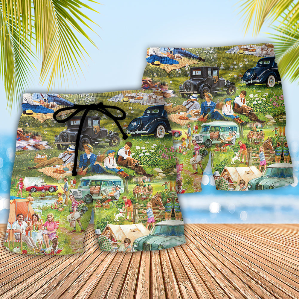Camping Beach Shorts Pattern Detail For Summer Travel And Everyday Comfort