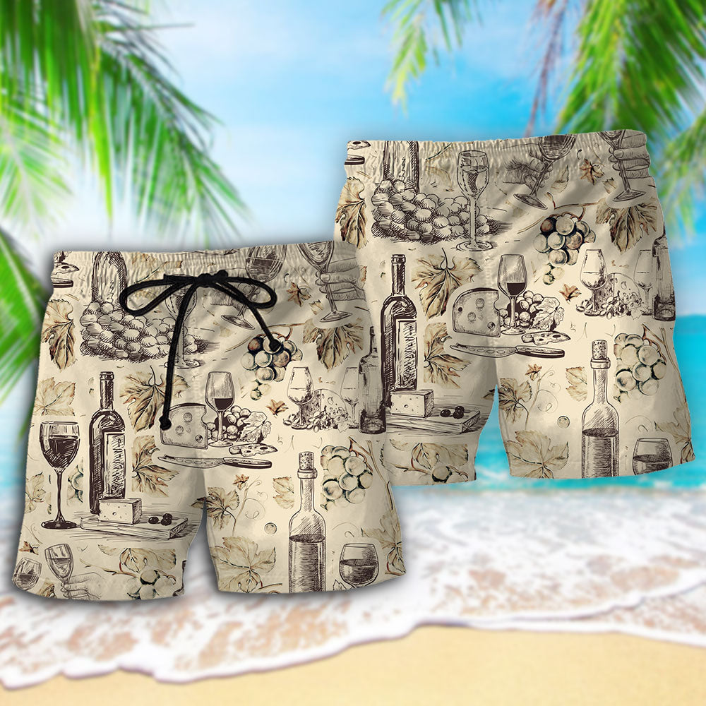 Wine And Grape Vintage Beach Shorts For Summer Vacation And Coastal Travel