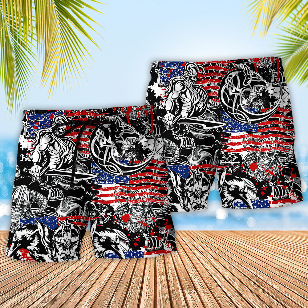 Viking Warrior Odin Wolf Independence Day Beach Shorts For Resort Travel And Thoughtful Summer Gifting