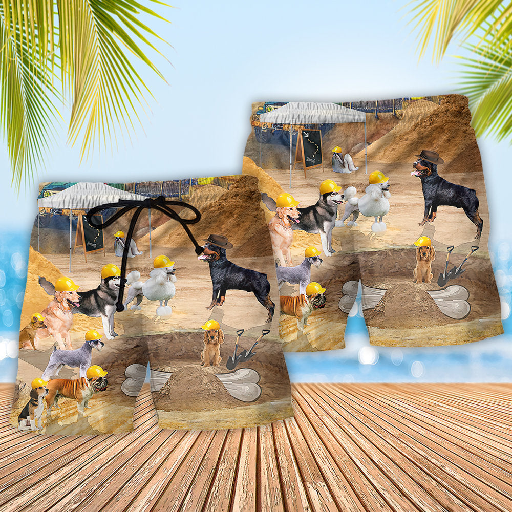 Dog Archeologist Digging Bones Beach Shorts For Summer Vacation And Coastal Travel