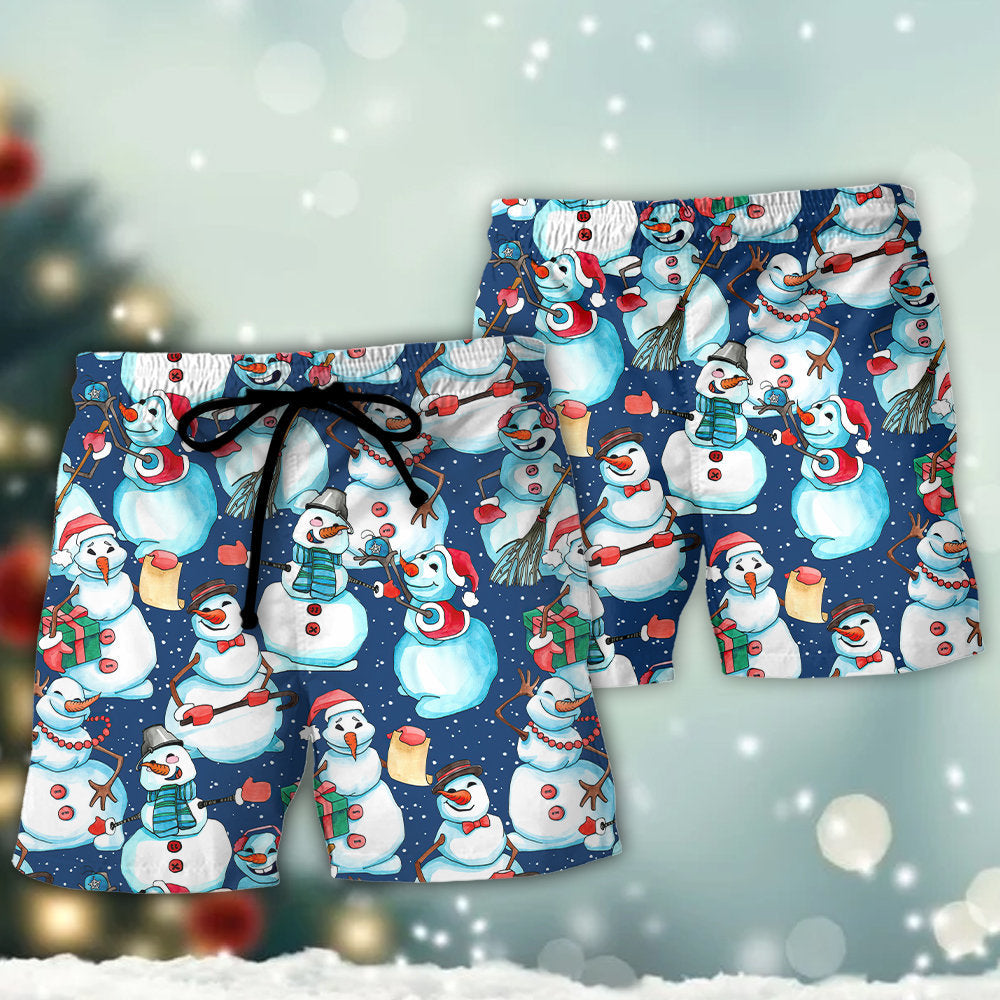 Happy Snowman Christmas Joy Beach Shorts For Beach Trips And Relaxed Vacation Styling