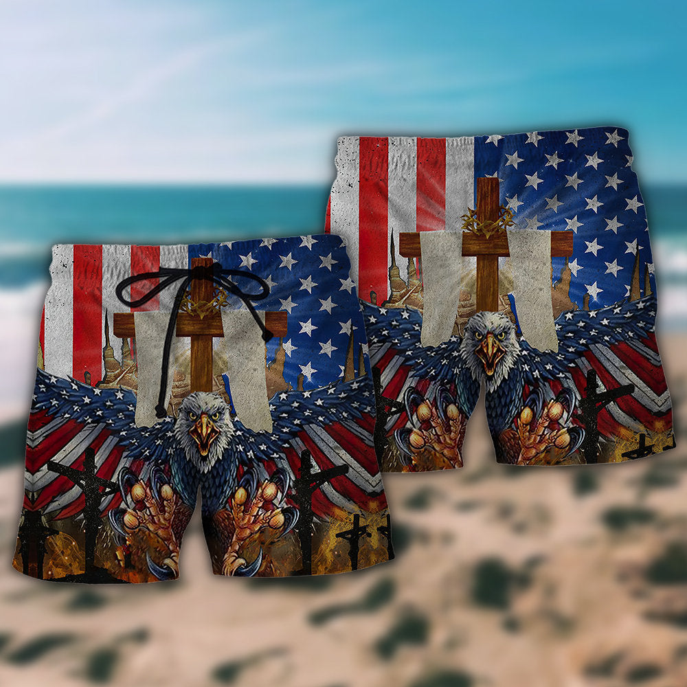 Eagle USA Patriotic Unity Beach Shorts Pattern Detail For Sunny Outdoor Activities