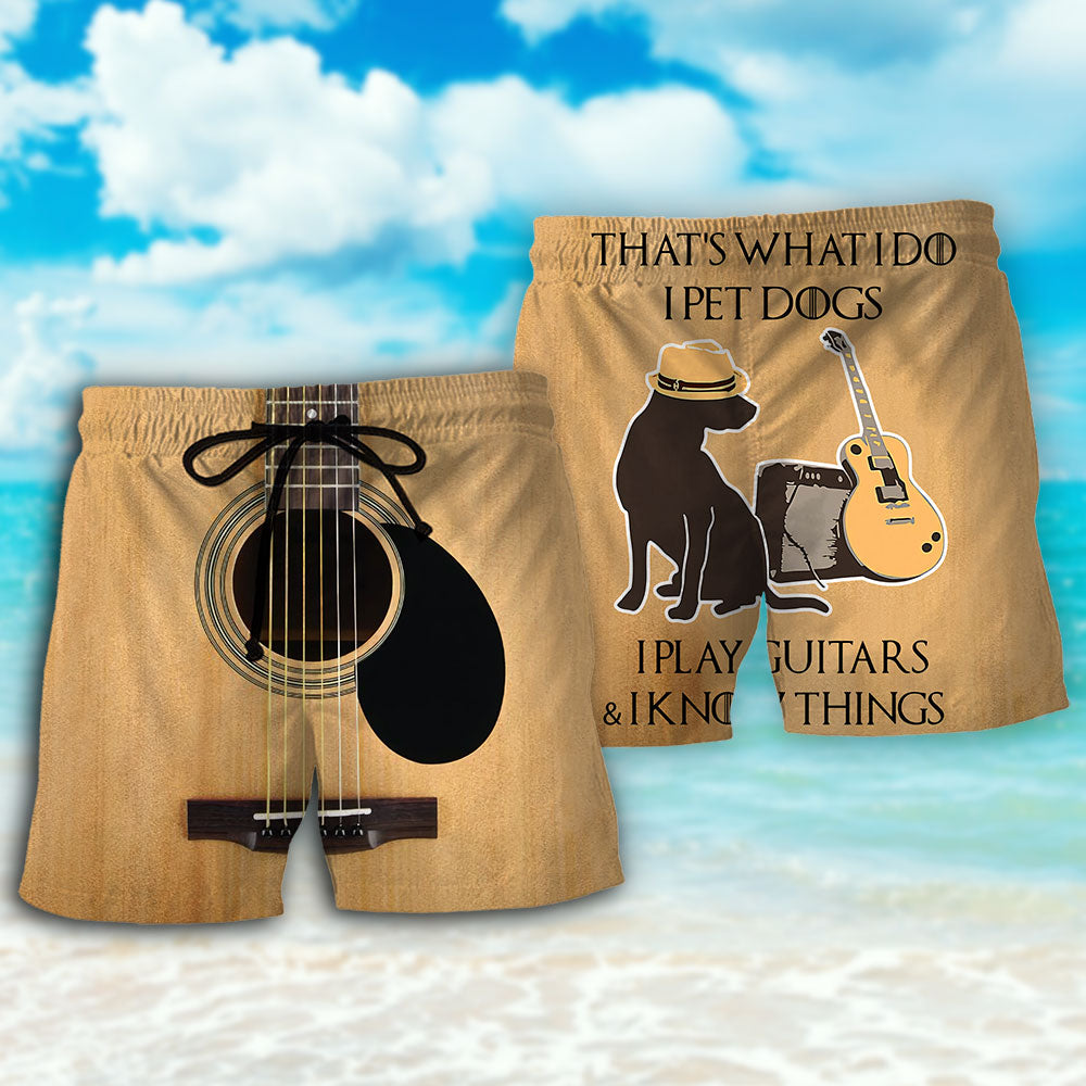 Guitar Dog Lover Fun Beach Shorts Pattern Detail For Sunny Outdoor Activities