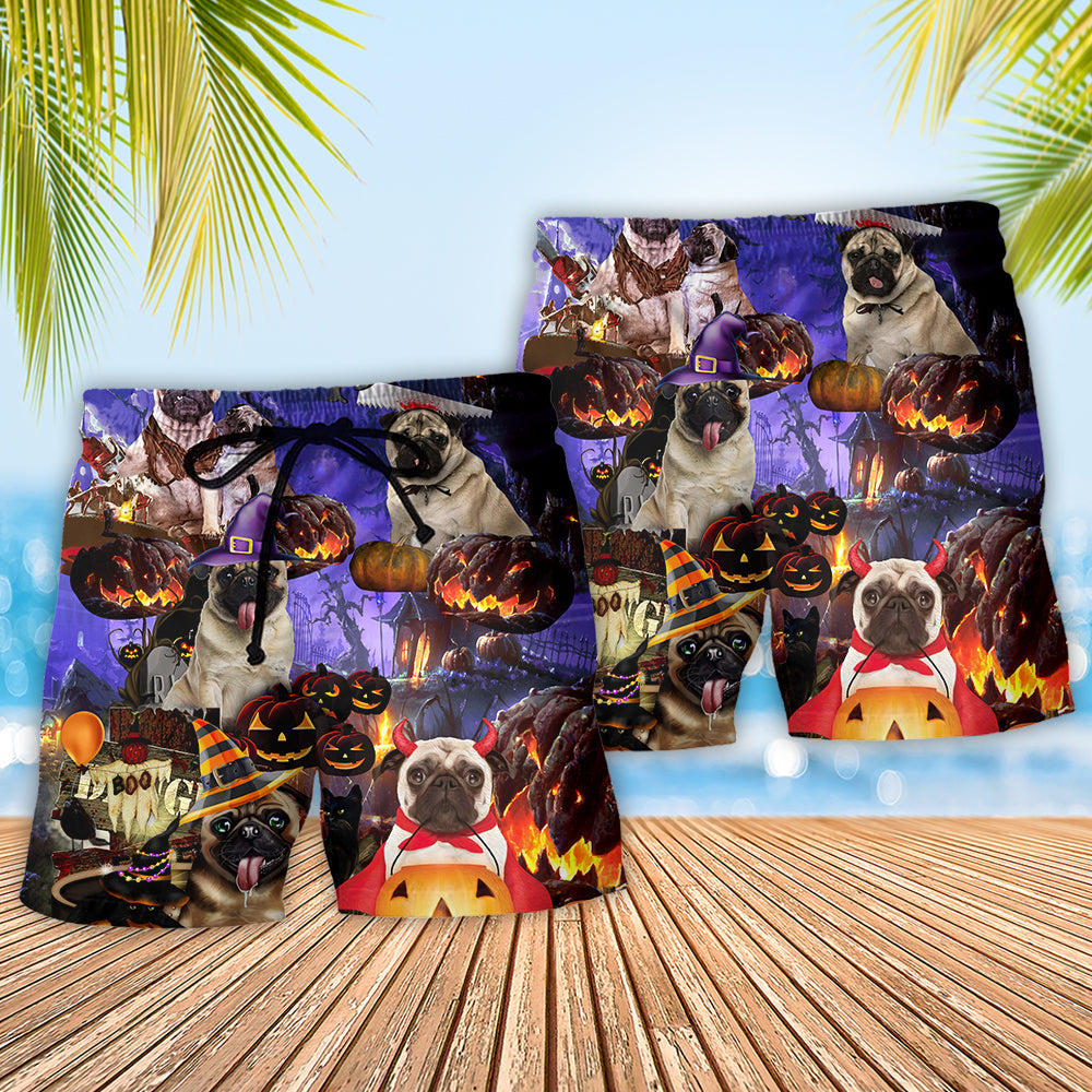 Halloween Pumpkin Pug Never Mind The Witch Beach Shorts Graphic Detail For Resort Trips And Casual Outings
