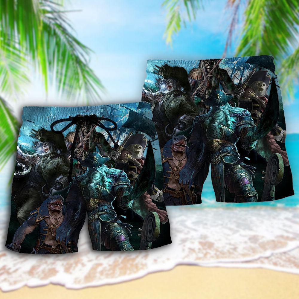 Pirate Storm Sea Monster Beach Shorts Pattern Detail For Casual Summer Plans And Comfortable Daily Wear