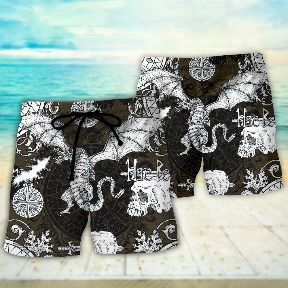 Dragon Flying With Skull Gothic Beach Shorts Artwork Detail For Tropical Travel And Everyday Wear