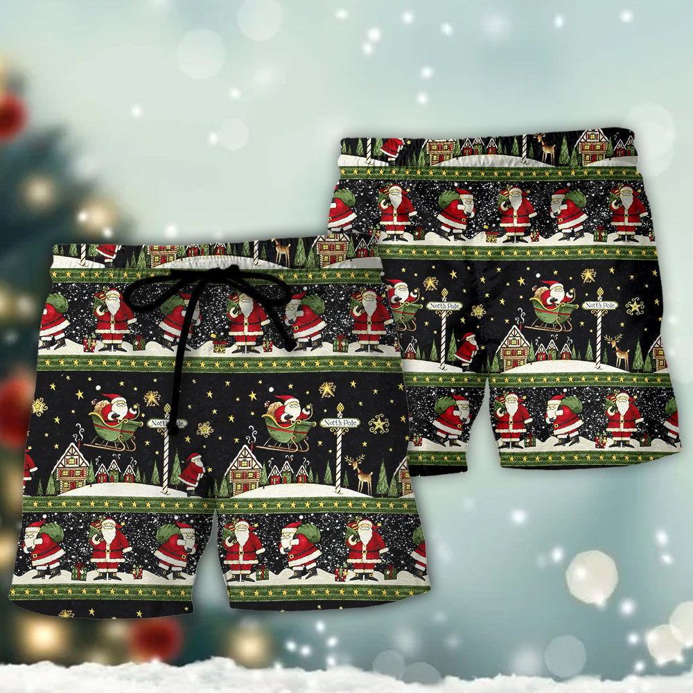 Merry Christmas Santa Night Beach Shorts Design View For Comfortable Resort And Beach Styling