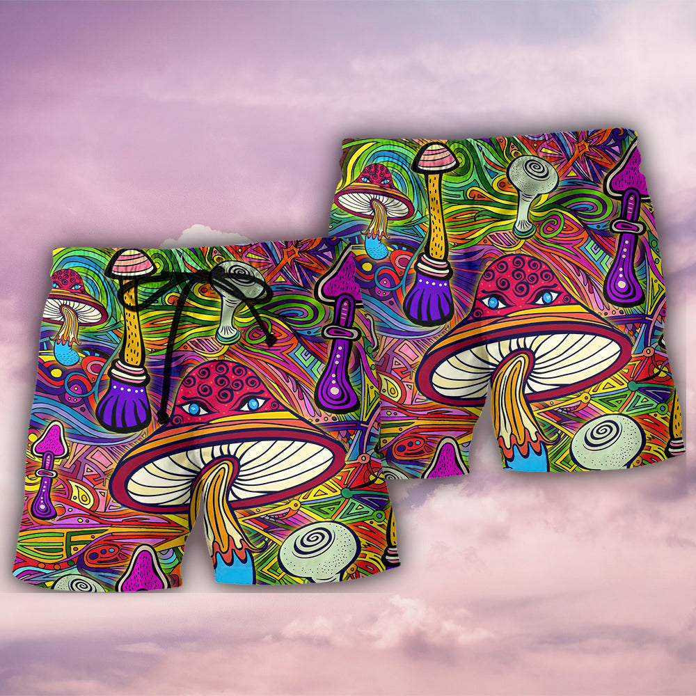 Hippie Hypnotizing Mushroom Beach Shorts Pattern View For Coastal Holidays And Casual Activities