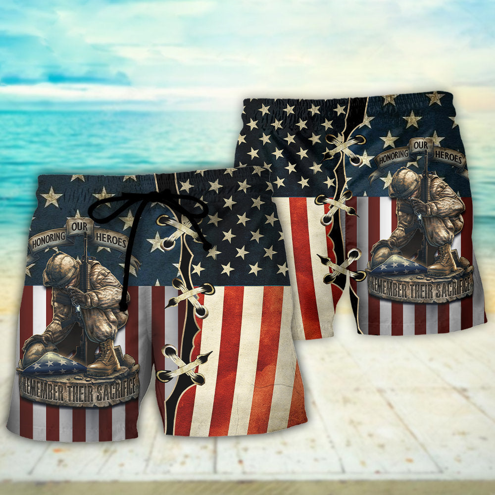 American Heroes Tribute Patriotic Beach Shorts Artwork View For Seaside Trips And Casual Style